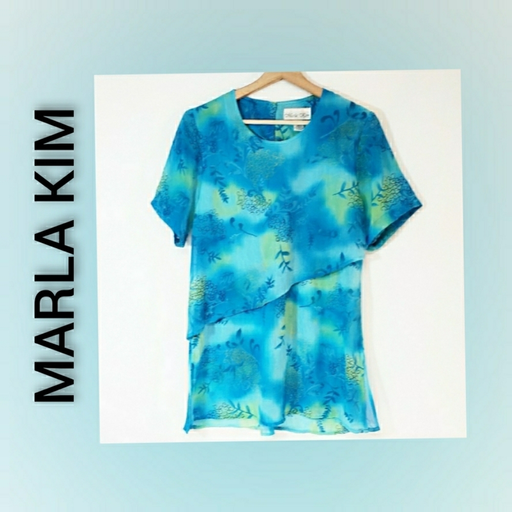 Marla Kim Blouse Blues Green Small Short Small